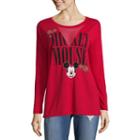 Long Sleeve V Neck Mickey Mouse Graphic T-shirt-juniors