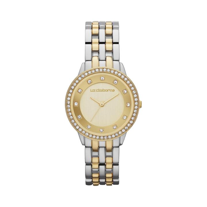 Liz Claiborne Womens Two-tone Crystal-accent Bracelet Watch