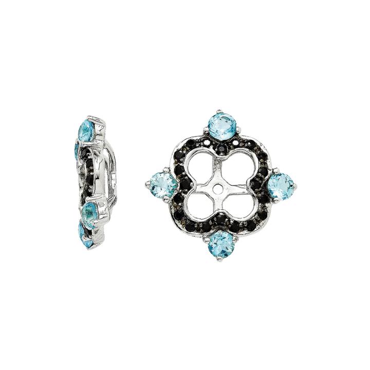 Genuine Black Sapphire And Swiss Blue Topaz Sterling Silver Earring Jackets