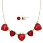 Liz Claiborne Red Crystal Heart Earring And Necklace Set