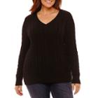 St. John's Bay Long Sleeve V Neck Pullover Sweater - Plus