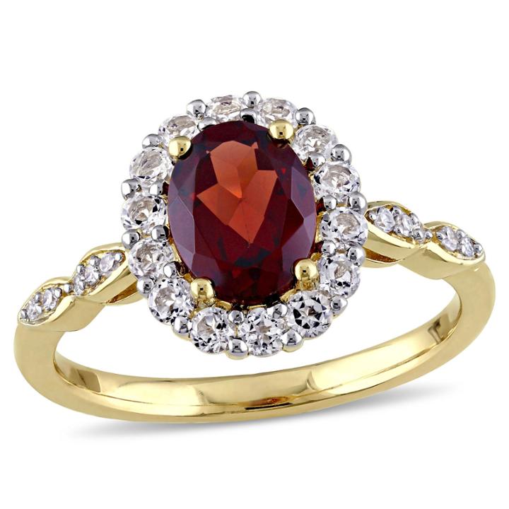 Womens Diamond Accent Red Garnet 14k Gold Cocktail Ring