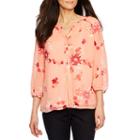 St. John's Bay 3/4 Sleeve Split Crew Neck Woven Blouse-petites