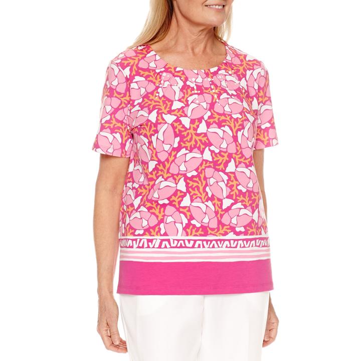 Alfred Dunner Reel It In Short Sleeve Border Print T-shirt