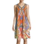 Studio 1 Scroll Print Beaded Neckline Dress