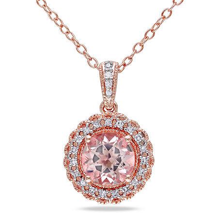 Genuine Morganite & Diamond 14k Rose Gold Over Sterling Silver Pendant Necklac