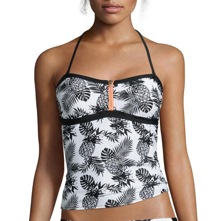 Arizona Pineapple Zippered Bandeaukini Swim Top - Juniors