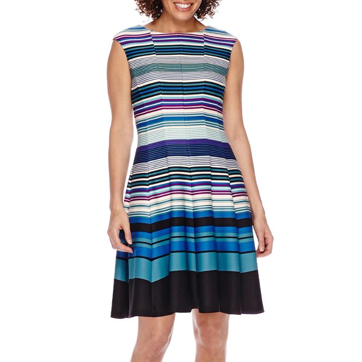 Danny & Nicole Sleeveless Striped Colorblock Fit-and-flare Dress