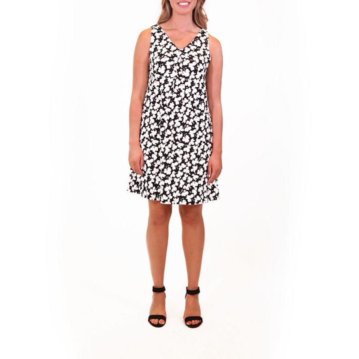 Nina Leonard V-neck Pleat Front And Criss Cross Back Dress
