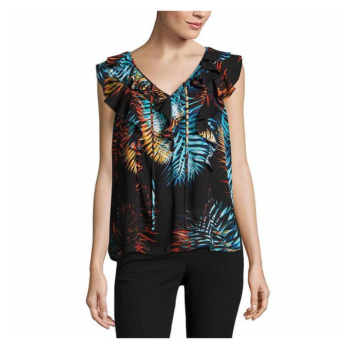 Worthington Sleeveless V Neck Georgette Blouse - Tall