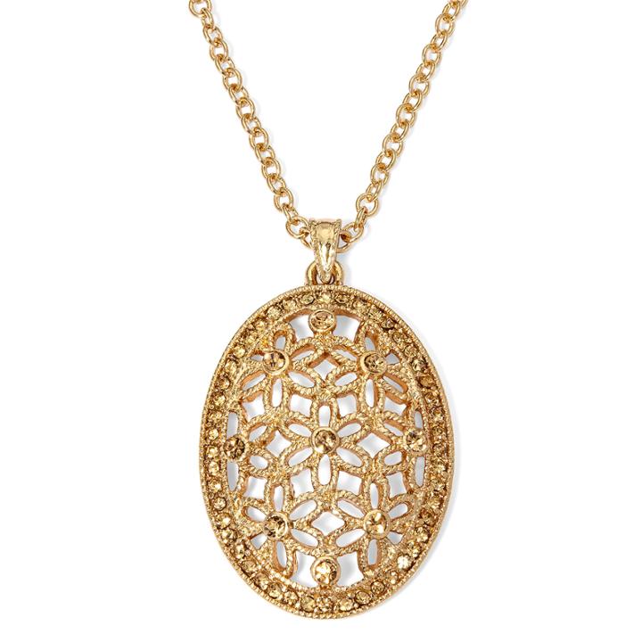 Monet Brown Bead Gold-tone Flower Pendant Necklace