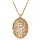 Monet Brown Bead Gold-tone Flower Pendant Necklace