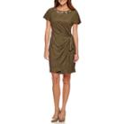 Robbie Bee Short-sleeve Suede Grommet-neck Side-tie Sheath Dress - Petite