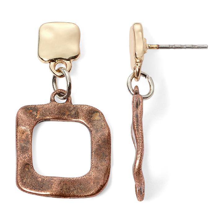 Bold Elements™ Two-tone Hammered Drop Earrings