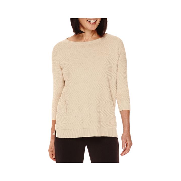 Sag Harbor Artful Animal 3/4-sleeve Chevron-stitch Sweater