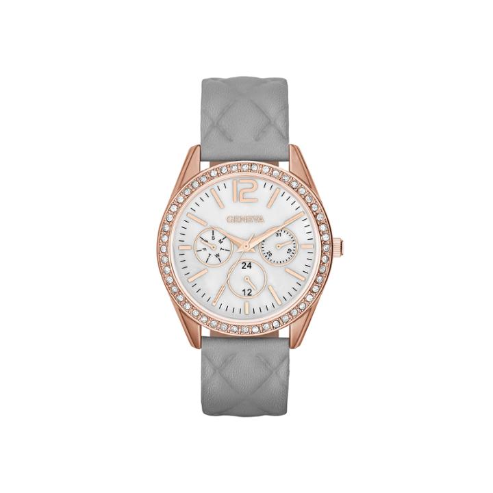 Womens Crystal-accent Quilted Strap Boyfriend Watch