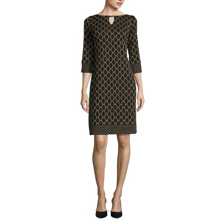 Rn Studio By Ronni Nicole 3/4-sleeve Trellis-print Shift Dress