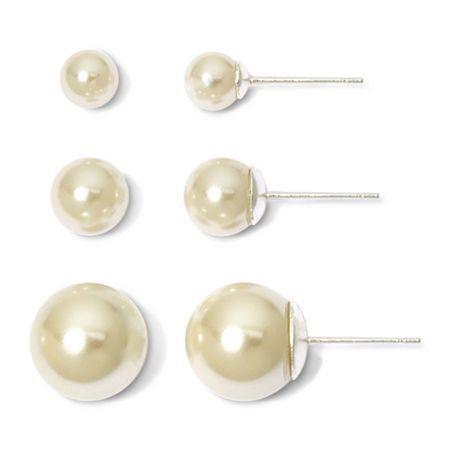 Vieste Silver-tone 3-pr. Pearlized Glass Bead Earrings