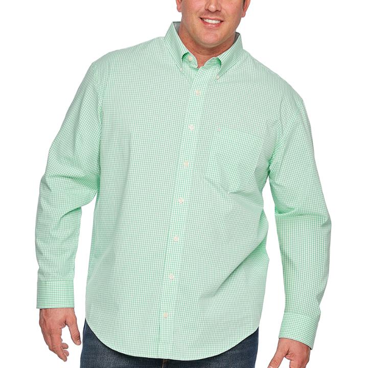 Izod Sportflex Natural Stretch Gingham Woven Long Sleeve Button-front Shirt-big And Tall