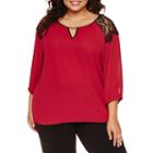 By & By 3/4-sleeve Lace-shoulder Peasant Blouse - Juniors Plus