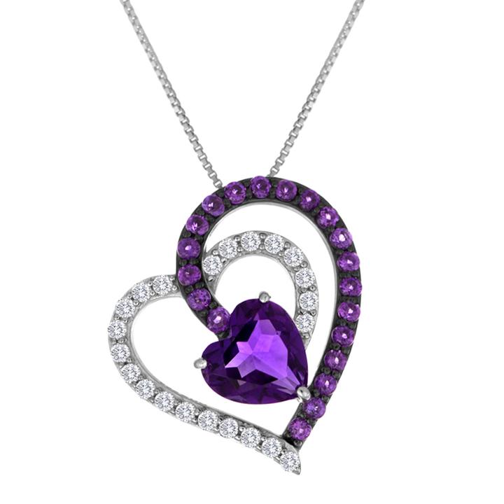 Lab-created Amethyst & White Sapphire Interlocking Heart Pendant Necklace