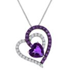Lab-created Amethyst & White Sapphire Interlocking Heart Pendant Necklace