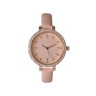 Olivia Pratt Womens Rhinestone Bezel Rhinestone Dial Light Pink Leather Watch 15321