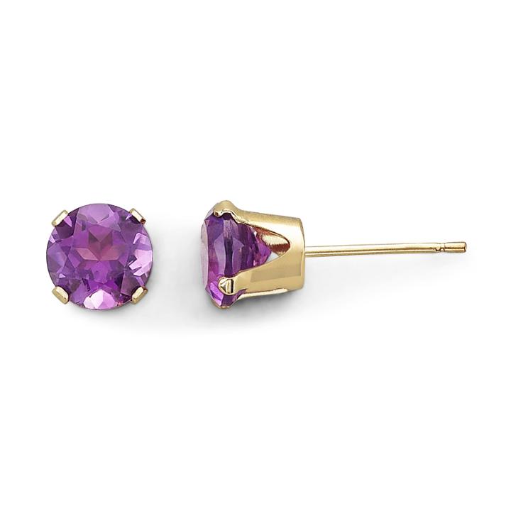 Diamond Accent Round Purple Amethyst Gold Stud Earrings