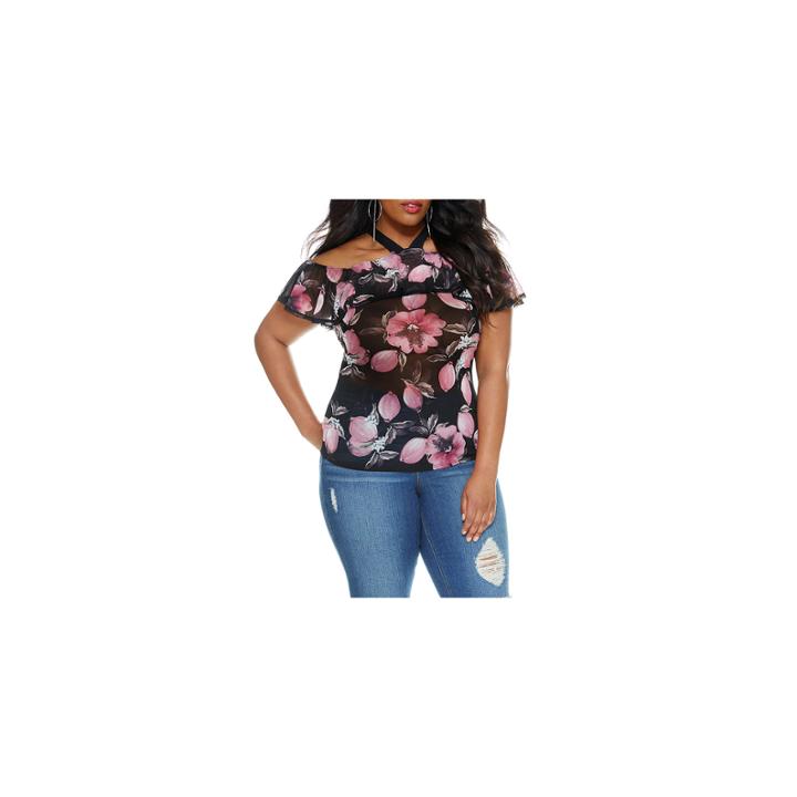 Fashion To Figure Alyson Floral Print Off Shoulder Knit Blouse-plus