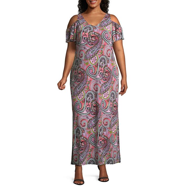 Msk Short Sleeve Paisley Maxi Dress - Plus