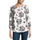 St. John's Bay Easy Care 3/4 Sleeve Floral Peasant Top Petites
