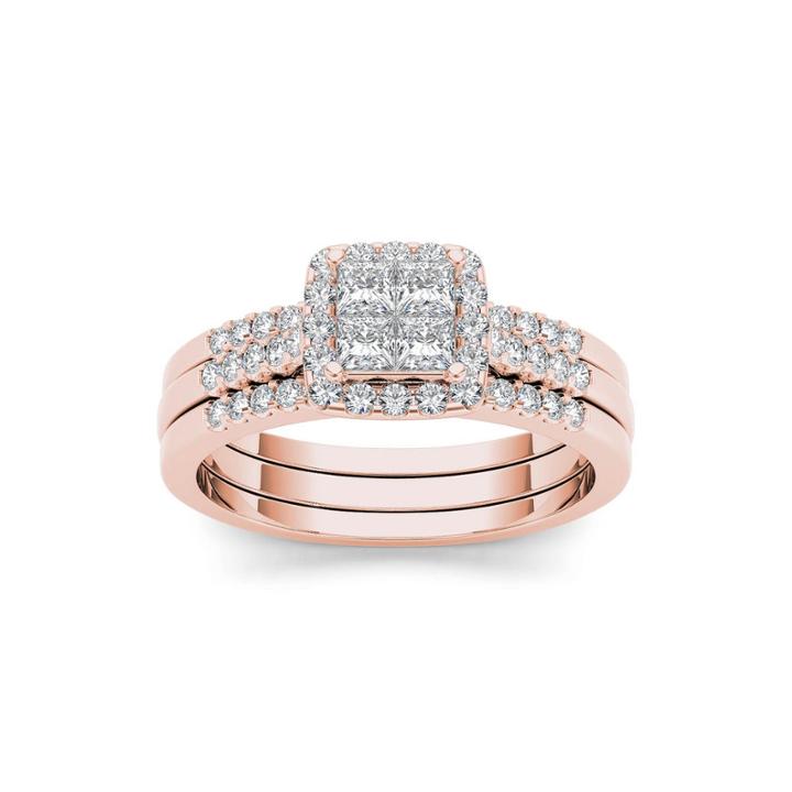 3/4 Ct. T.w. Diamond 14k Rose Gold Bridal Set