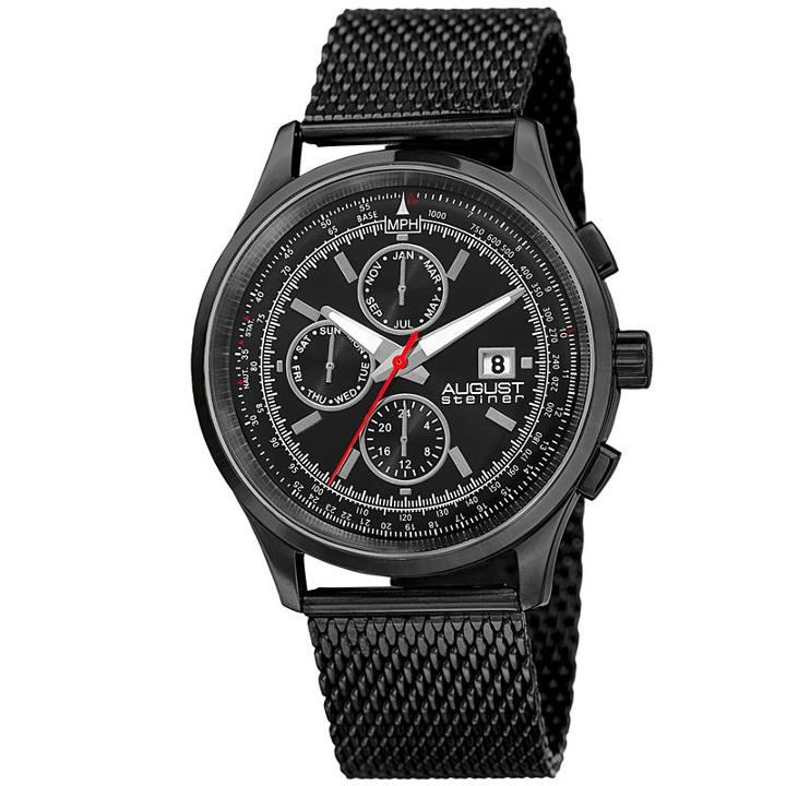 August Steiner Mens Black Strap Watch-as-8194bk