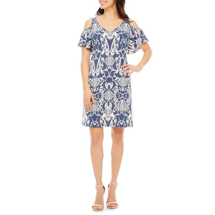 Msk Short Sleeve Paisley Shift Dress