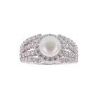 Diamonart Cultured Freshwater Pearl And Cubic Zirconia Multi-row Sterling Silver Ring