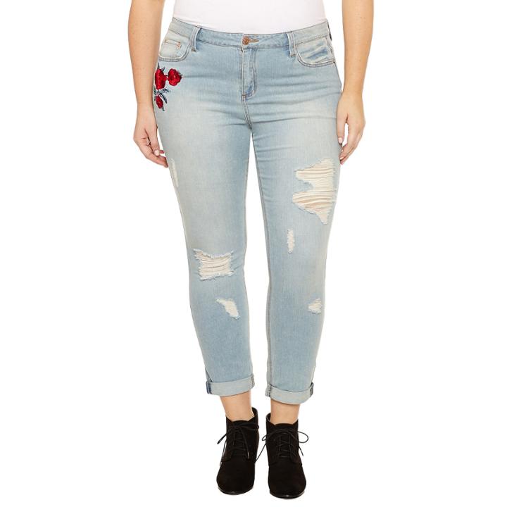 Almost Famous Rose Embroidered Skinny Jeans-juniors Plus