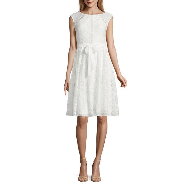 Danny & Nicole Short Sleeve Lace Fit & Flare Dress-petite