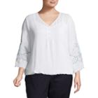Liz Claiborne 3/4 Sleeve Embroidered Top- Plus
