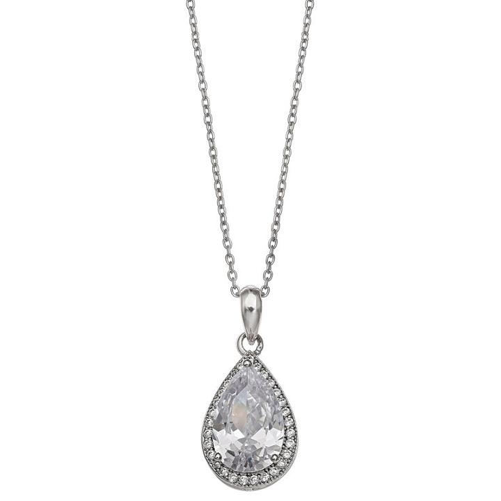 Silver Treasures Womens Pear Pendant Necklace
