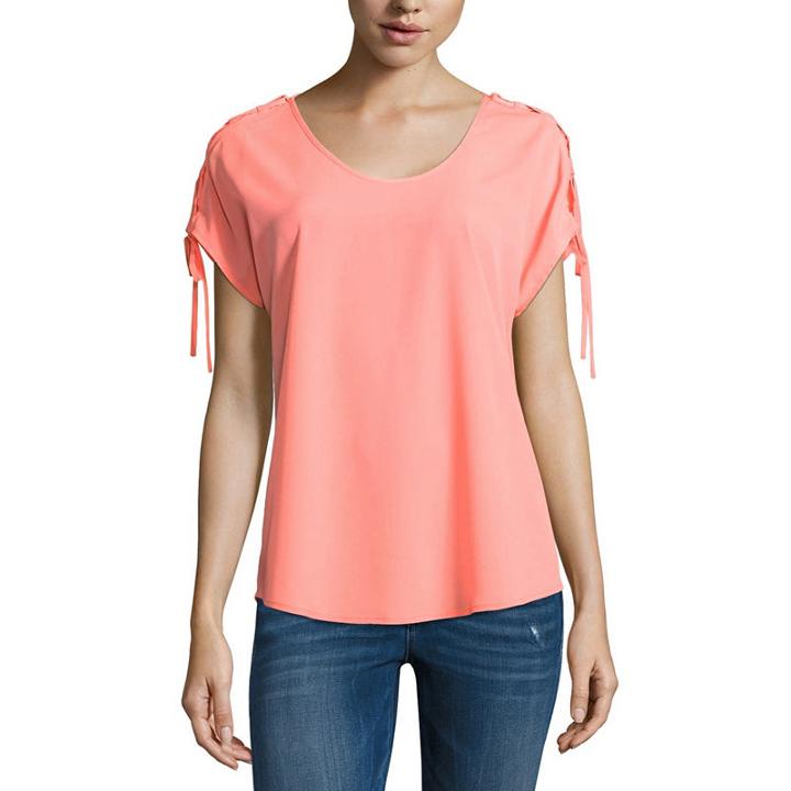 Belle + Sky Short Sleeve Crew Neck Woven Blouse