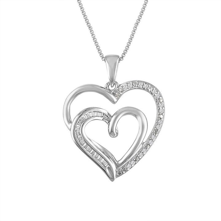Forever Mine Womens 1/10 Ct. T.w. Genuine White Diamond Heart Pendant Necklace