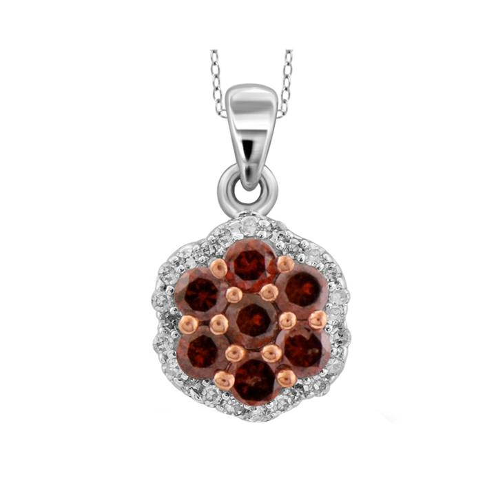 1/4 Ct. T.w. White & Color-enhanced Red Diamond Cluster Sterling Silver Pendant