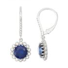 Lab Created Sapphire And 1/3c. T.t.w. Diamond 10k White Gold Earrings