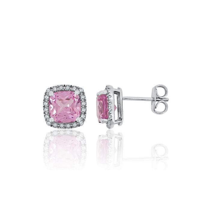 Lab-created Pink & White Sapphire Sterling Silver Halo Stud Earrings