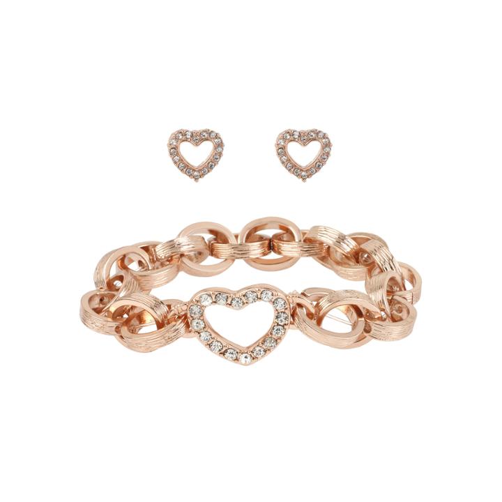 Worthington Rose-tone Pav Crystal Frontal Necklace And Earring Set