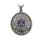 Multi-gemstone Oxidized Sterling Silver Pendant Necklace