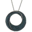 Blue Crystal Circle Pendant Necklace Sterling Silver
