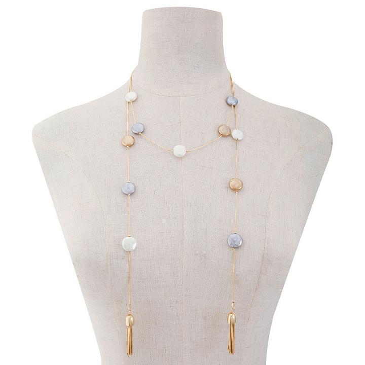 Liz Claiborne Womens Multi Color Simulated Pearls Round Strand Necklace