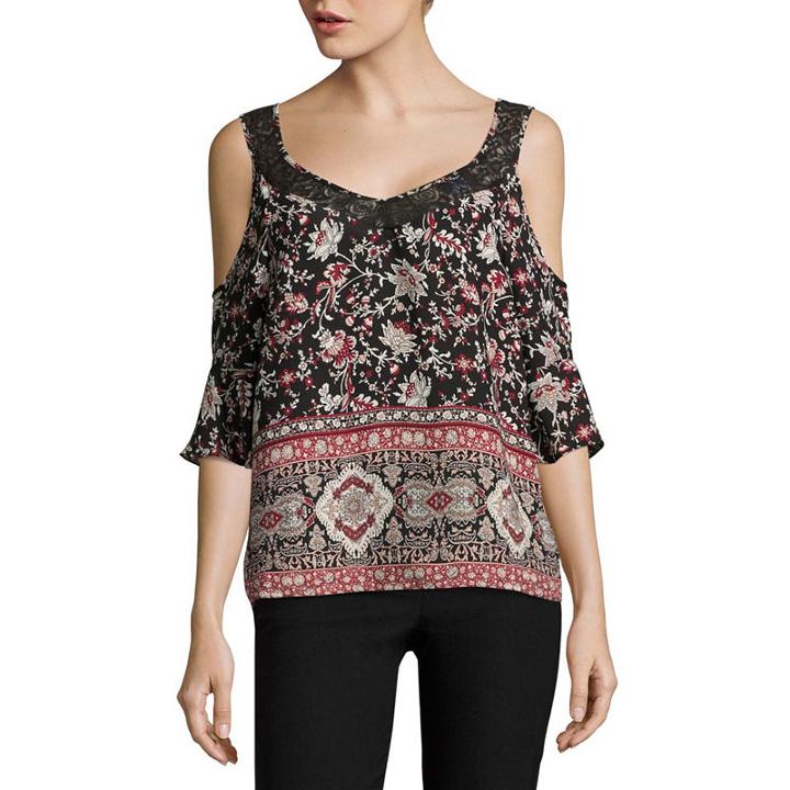 By & By Short Sleeve Round Neck Dobby Lace Blouse-juniors
