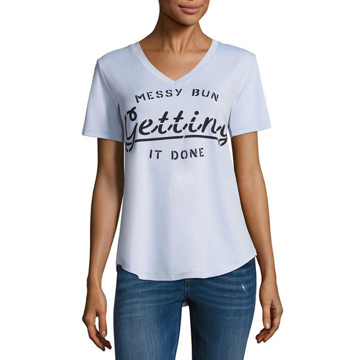 Short Sleeve Messy Bun Graphic T-shirt- Juniors